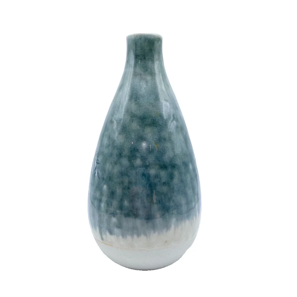 Studio Pottery Bud Weed Vase Gray Impressed Leaves Drip Glaze Artist Signed 7